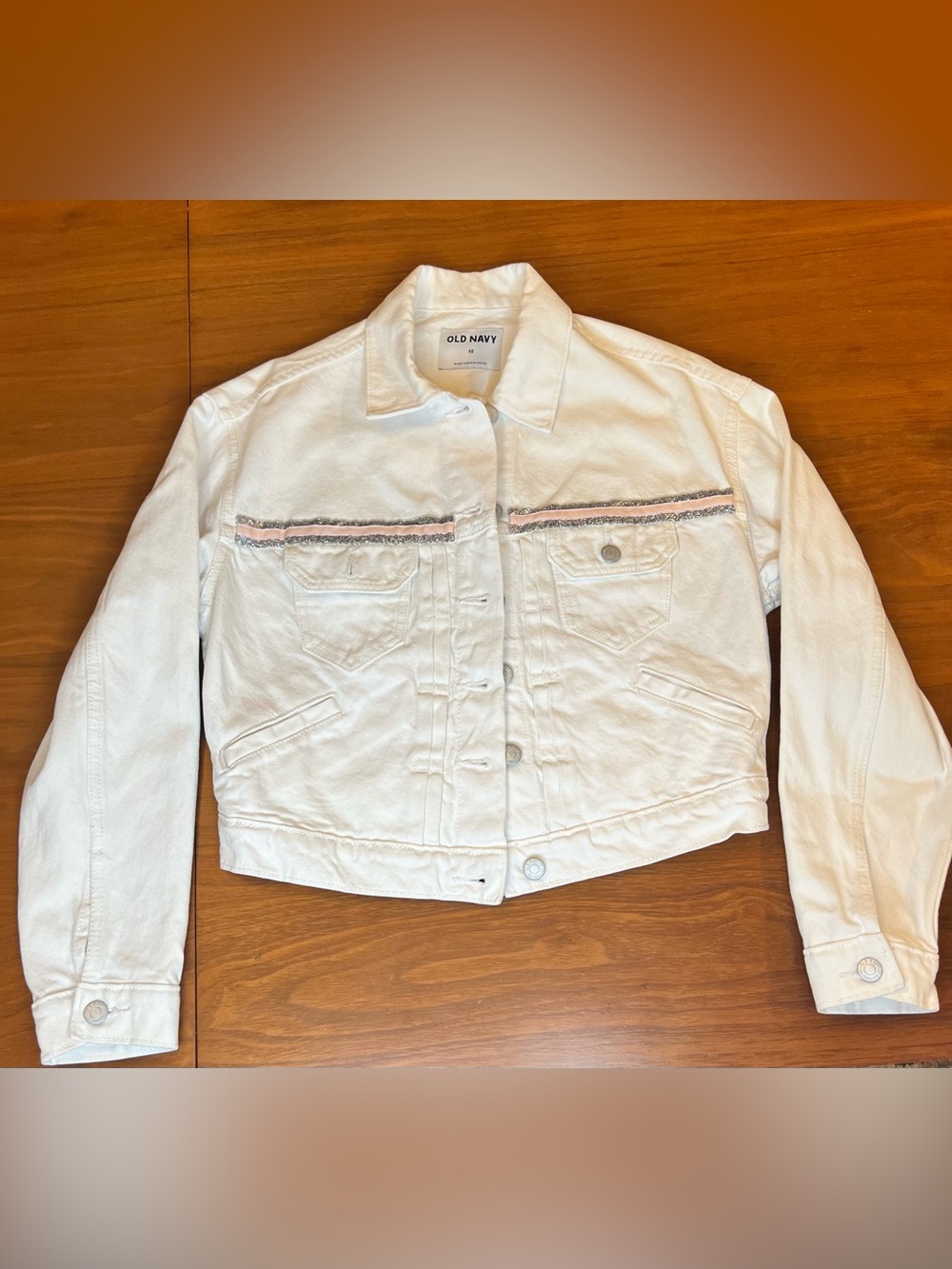 Old Navy White Denim Balletcore Cropped Jacket